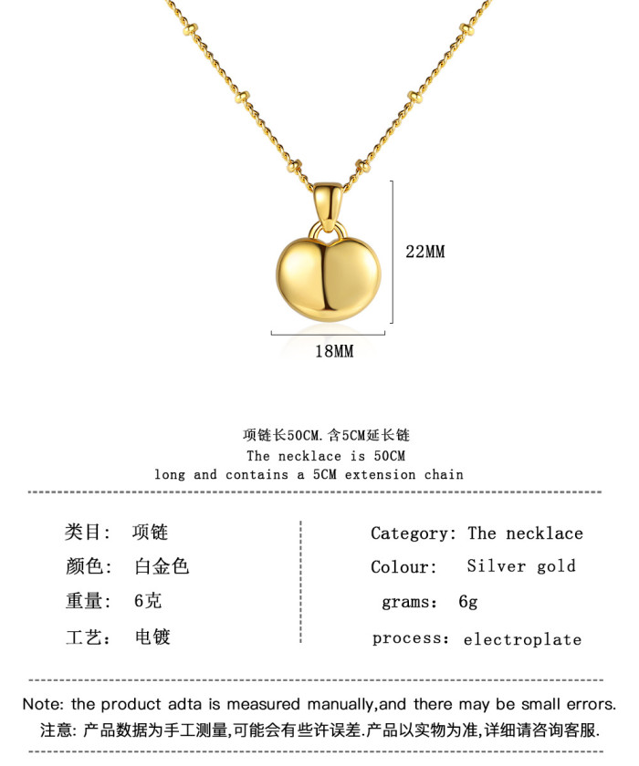 New Ladies Fashion Jewelry High Quality Love Heart Pendant Necklaces for Women Gift