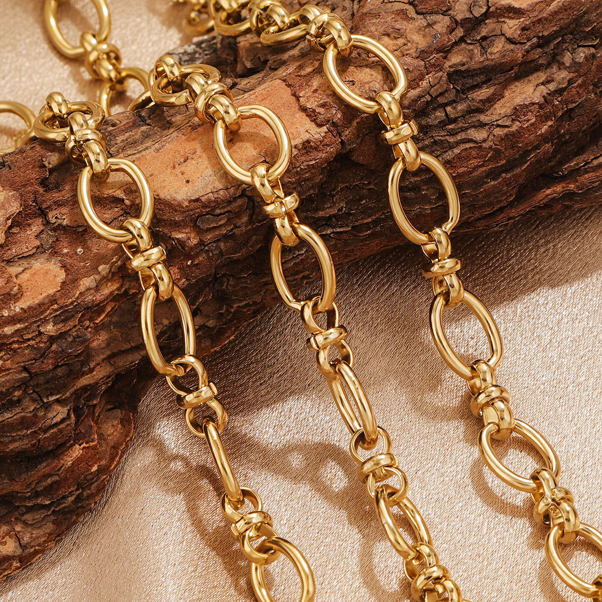 Stainless Steel Plated Large Gold Chains Oval Line Textured Link DIY Necklace Craft Jewellery Making Supplies Material