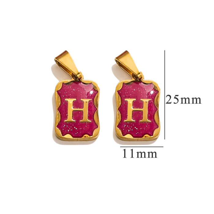New Pattern Fashion Stainless Steel 18K Gold Plated Pendant Purple Geometric 26 Letter Pendant for Women Gift, Necklaces
