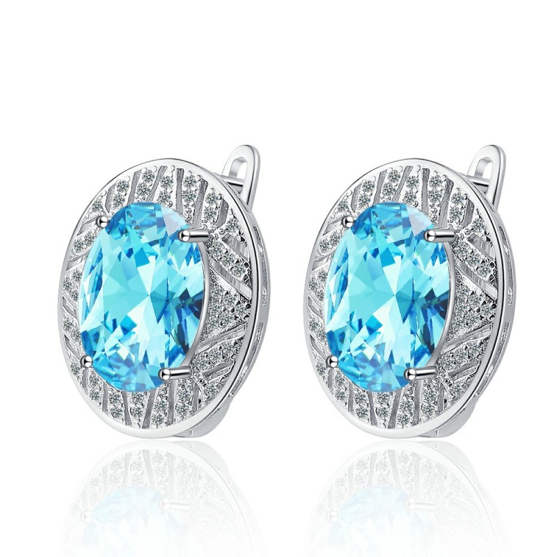 Oval Natural Garnet Blue Topaz Sapphire Ruby Emerald Hoop Earrings for Women Colorful Gemstone Jewelry