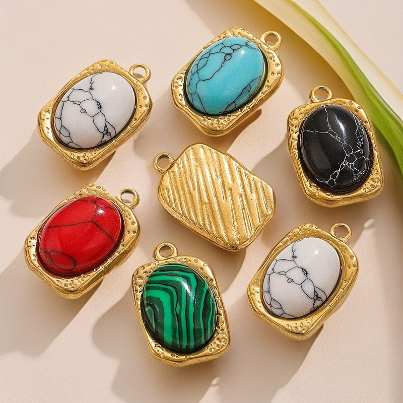 Vintage Jewelry Stainless Steel Natural Stone Oval for DIY Men's and Women's Earrings Necklace Jewelry Crafts