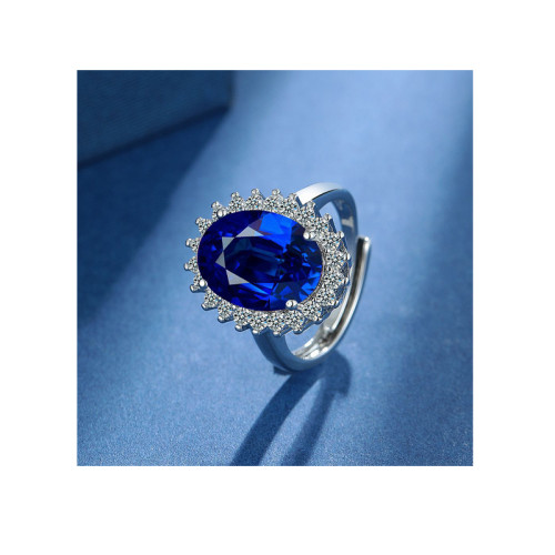 Luxury Jewelry Oval Cut Blue Zircon Bridal Rings for Women Wedding Engagement Ring Set Gifts