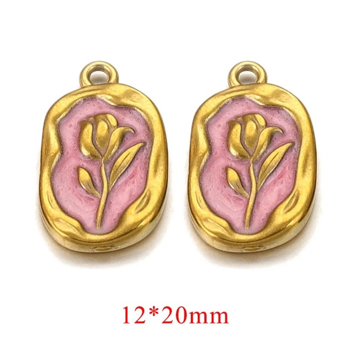 Stainless Steel Enamel Waterproof Rose Flower Charms for Bracelet DIY Earrings Jewelry Making Pendant Supplies