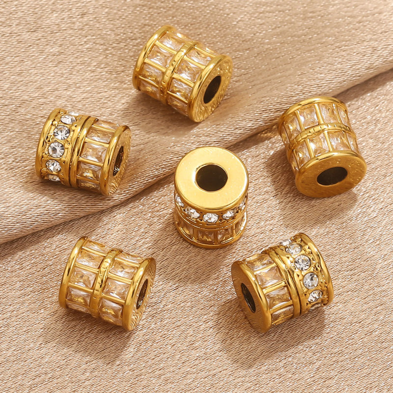 Big Hole Stainless Steel Cylinder Tube Bead Micro-Setting Zircon Spacer Charm Beads for Bracelet Jewelry Making Necklace