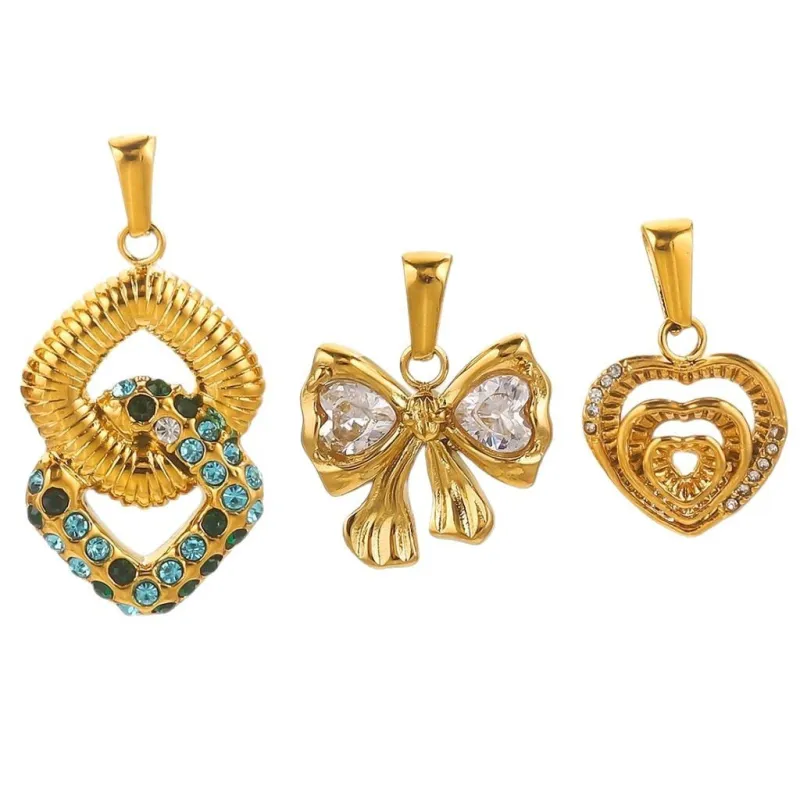 Stainless Steel Cute Lucky Bow Charms Zircon Pendant for Jewelry Making Materials Keychain Necklace Bracelet Women Craft