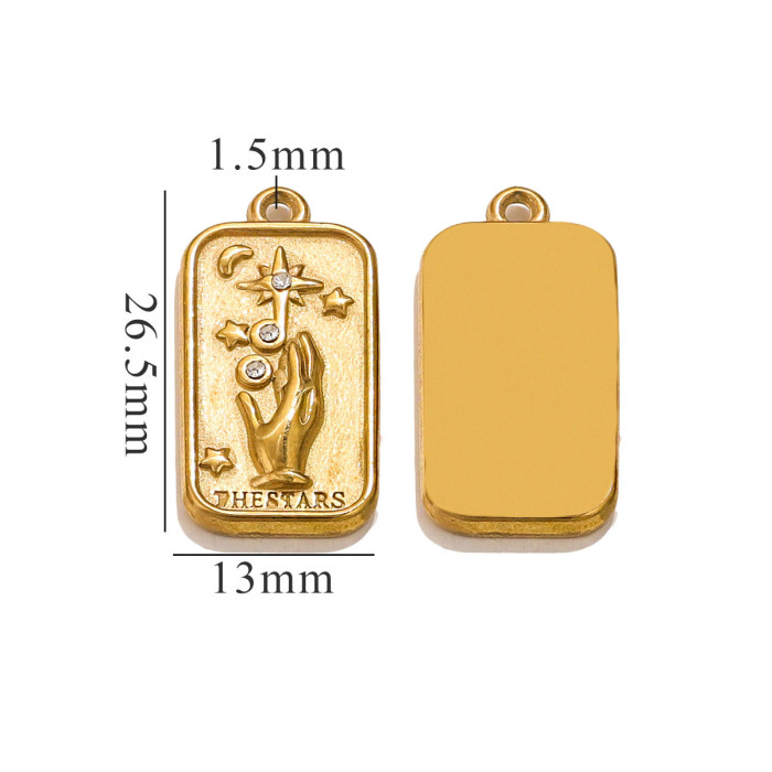 Spiritual Tarot Sign CZ Square Pendant Necklaces for Women Carved Star Sun Moon Apollo Charms Chokers Retro Geometric Jewelry