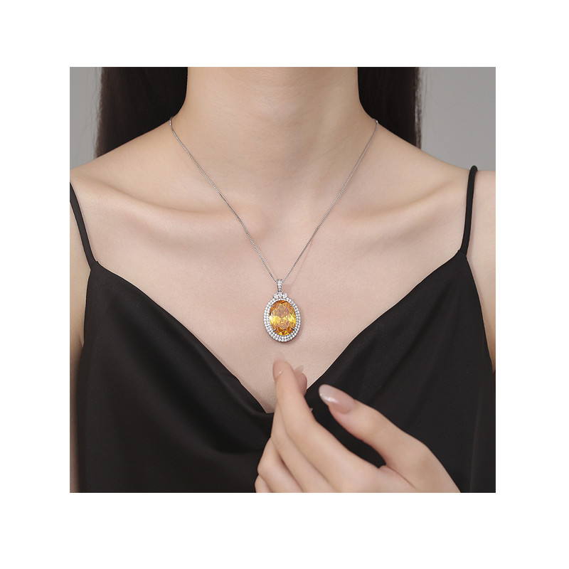 Huge Oval Natural Yellow Citrine Pendant Necklace for Women Statement Gemstone Fine Jewelry