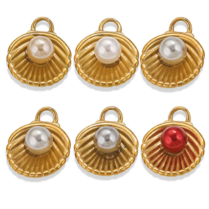 New Stainless Steel Charms Gold Color Shell Multicolor Imitation Pearl Pendant for Women DIY Necklace Jewelry
