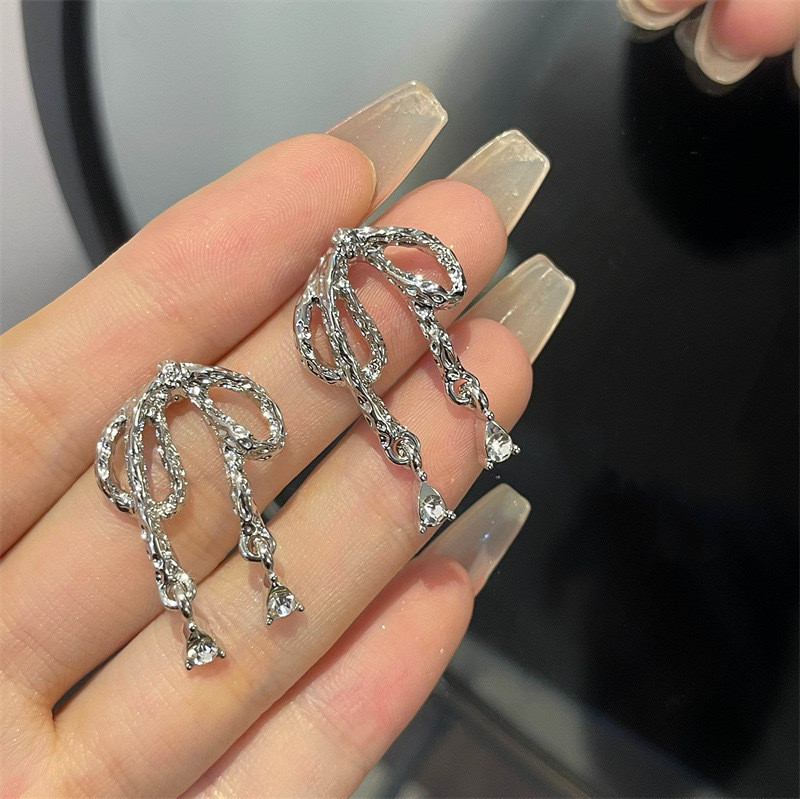 Fashion Bow Knot Water Drop Zircon Stud Earrings for Women Light Luxury Fine Jewelry Minimalist  Accessories