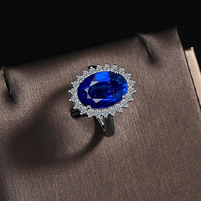 Luxury Jewelry Oval Cut Blue Zircon Bridal Rings for Women Wedding Engagement Ring Set Gifts