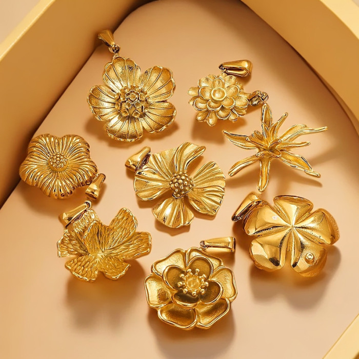 Stainless Steel Pendants Base Gold Plated Vintage Flowers DIY Women Jewelry Necklaces Bracelet Craft Making Accessories