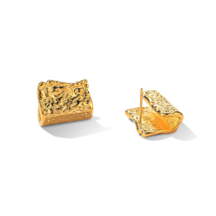 Geometric Square Golden Stud Earrings Metal Fashion Unusual Jewelry Gift