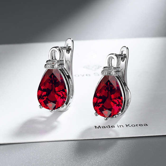 Natural Pear Garnet Blue Topaz Emerald Sapphire Waterdrop Hoop Earring Multicolour Gemstone Jewelry Huggies