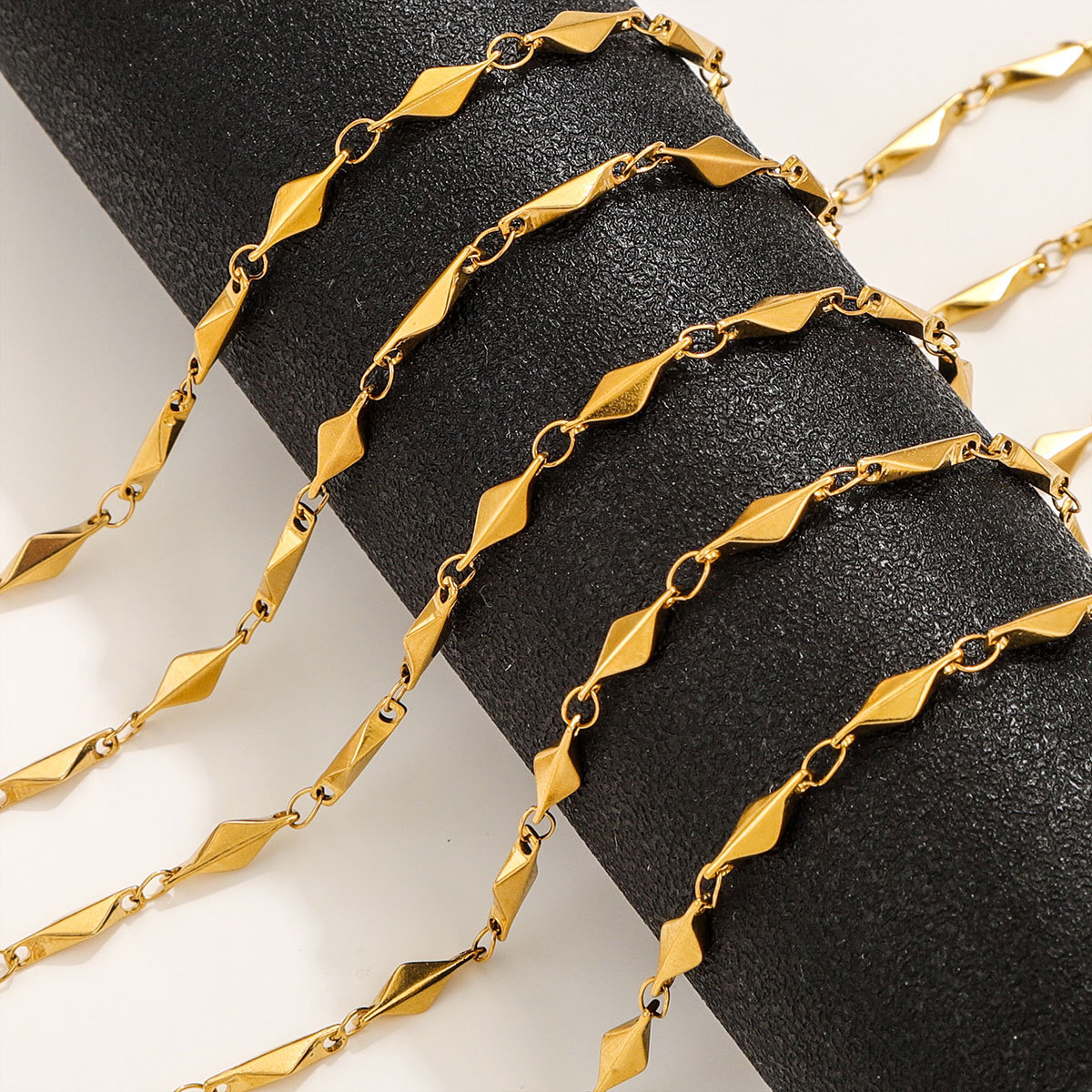 Stainless Steel Gold Rhombus Chain Roll Cuban Link Chain for Keychain Jewelry Making Materials Supplies DIY Wholesale