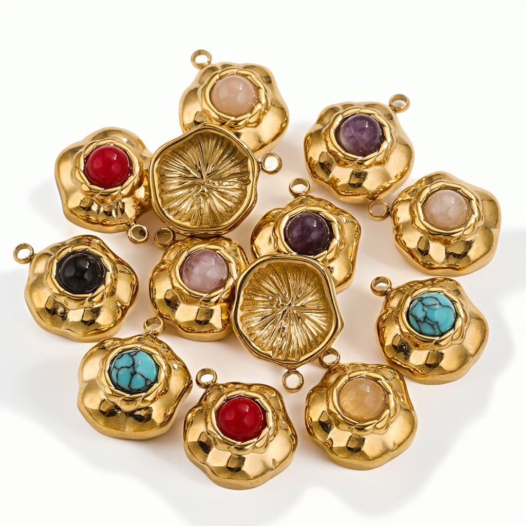 French Antique Tiger Eye Natural Stone Stainless Steel Diy Charms Women White Jade Necklace Pendant Wholesale Jewelry