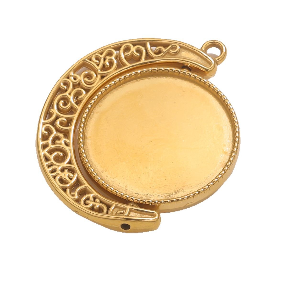 Double Sided Cameo Cabochon Pendant Base Time Gem Moon Hollow Rotatable Blank Trays For DIY Jewelry Making