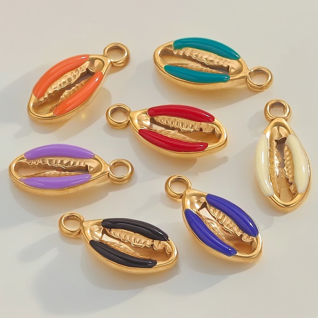 Stainless Steel Multicolour Enamel Cowrie Shell Charms Pendants for DIY Bracelets Necklace Jewelry Making Accessories