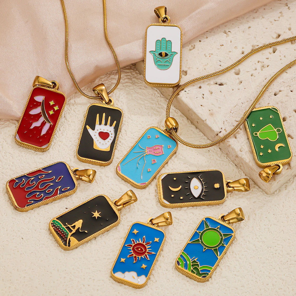 Stainless Steel Tarot Tags Star Moon Pendant DIY Jewelry Fashion Charm Orb Manufacturing Accessories Wholesale