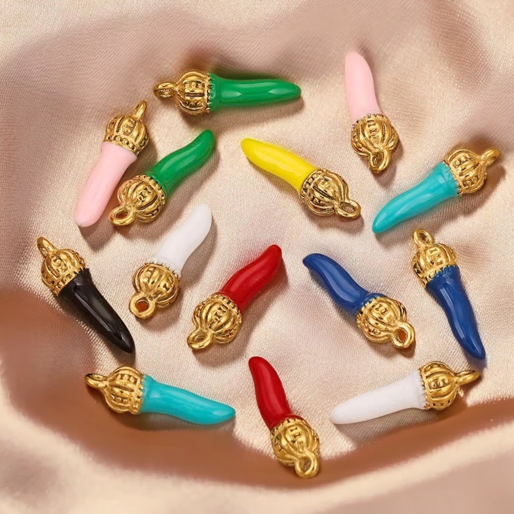 Stainless Steel Gold Plated Pepper Charm Enamel Cute Pendant DIY Earrings Necklace Jewelry Making Accessories Wholesale