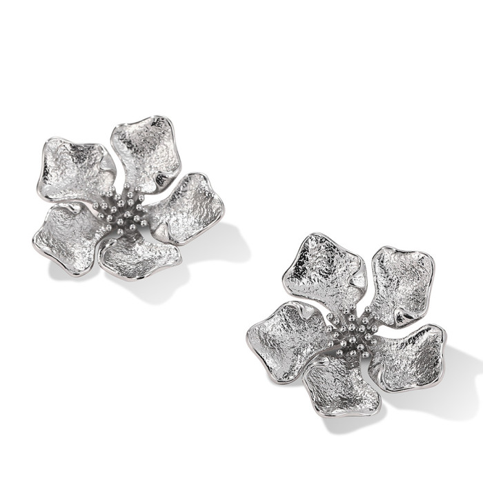 Trendy Earrings Retro Hyperbole Flower Shaped Ear Stud Simple Style For Women