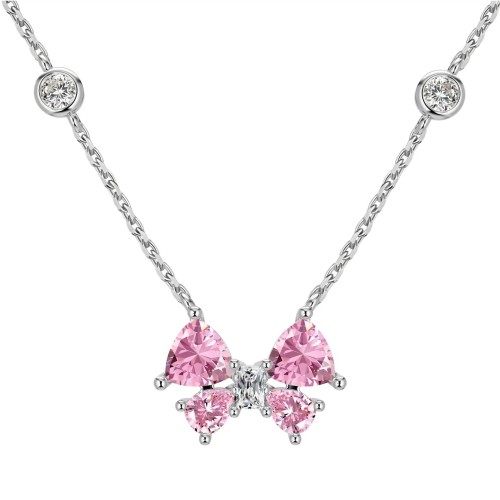 Women's Butterfly Natural Pink Sapphire Pendant Necklace Gemstone Fine Jewelry
