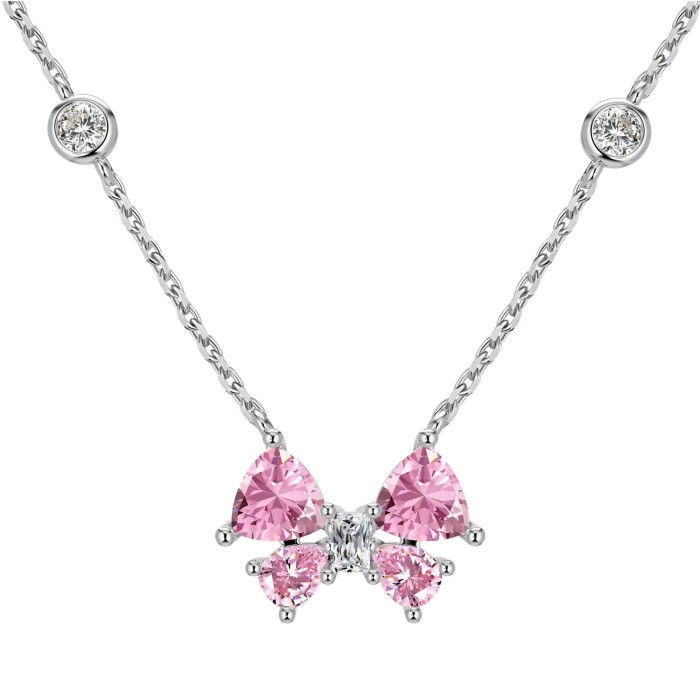 Women's Butterfly Natural Pink Sapphire Pendant Necklace Gemstone Fine Jewelry