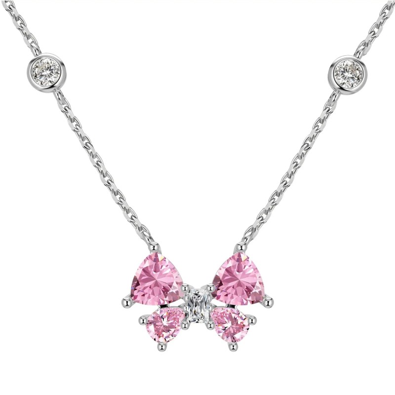 Women's Butterfly Natural Pink Sapphire Pendant Necklace Gemstone Fine Jewelry