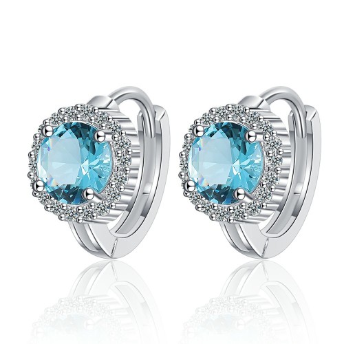 Round Natural Garnet Blue Topaz Sapphire Emerald Ruby Hoop Earring for Women Colorful Gemstone Jewelry 913
