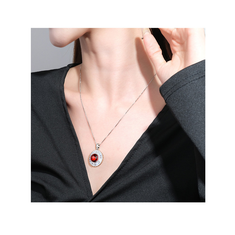 Luxury Oval Red Ruby Gemstone Pendant Necklace Jewelry for Women Wedding