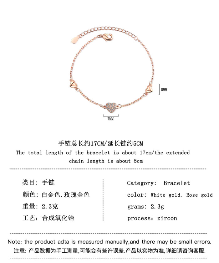 Fashion Zircon Heart Adjustable Bracelets for Women Fine Jewelry Minimalist Accessories Party Present