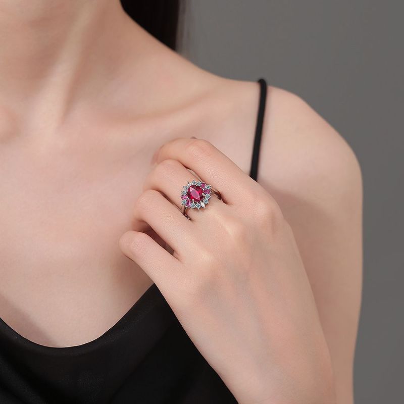 New European and American Luxury Red Jade Pigeon Egg Zircon Women's Ring Personalized Fashion Women's Jewelry