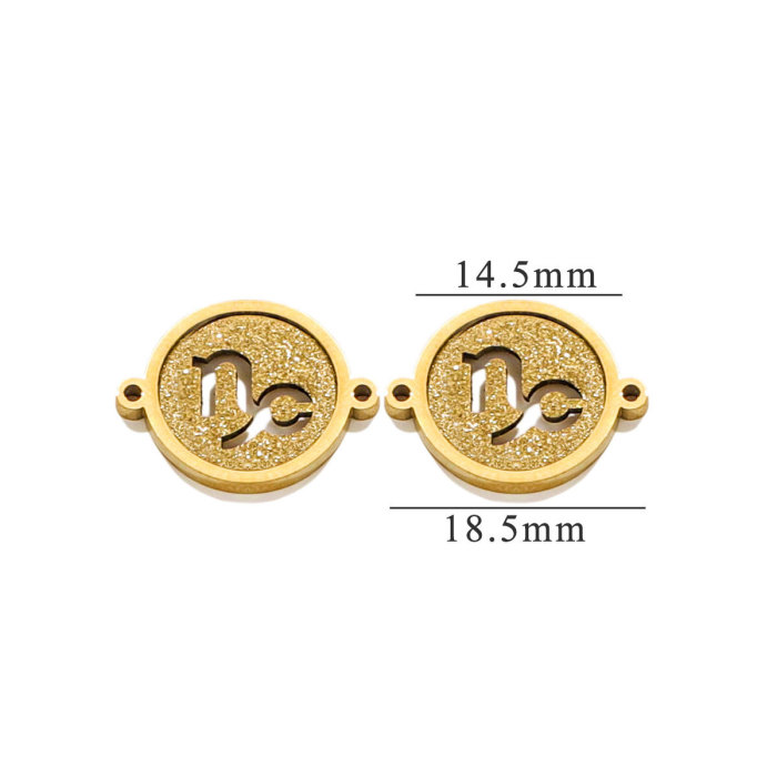Double Hole Circular 18K Stainless Steel Zodiac Pendant with Personalized Design and Popular DIY Accessories
