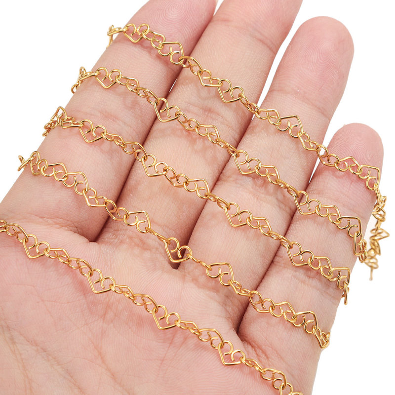 Stainless Steel Chains 4mm Love Heart Chain for Jewelry Making DIY Gold Color Bracelet Necklace Chain Accessories