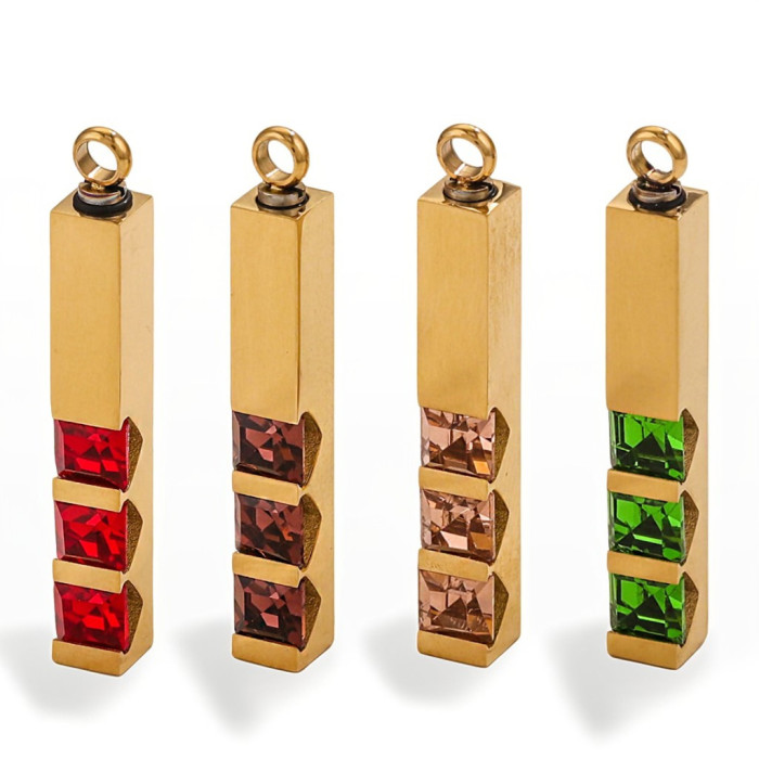 Gold Color Stainless Steel Square of Brand Clear and Red Shape CZ Pendant Necklaces for Women Party Jewelry