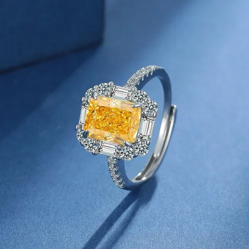 Natural Yellow Citrine Jewelry Set Earring Ring for Women Rectangle Gemstone Jewelry