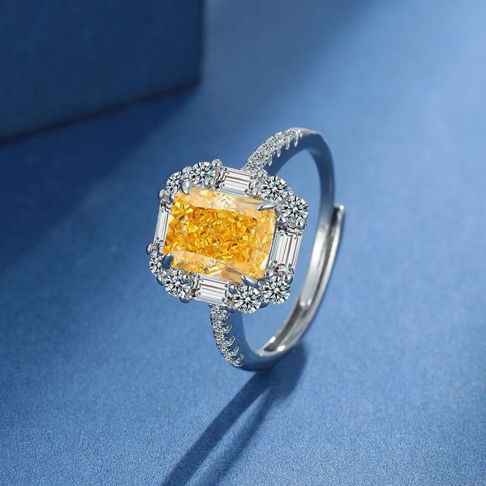Natural Yellow Citrine Jewelry Set Earring Ring for Women Rectangle Gemstone Jewelry