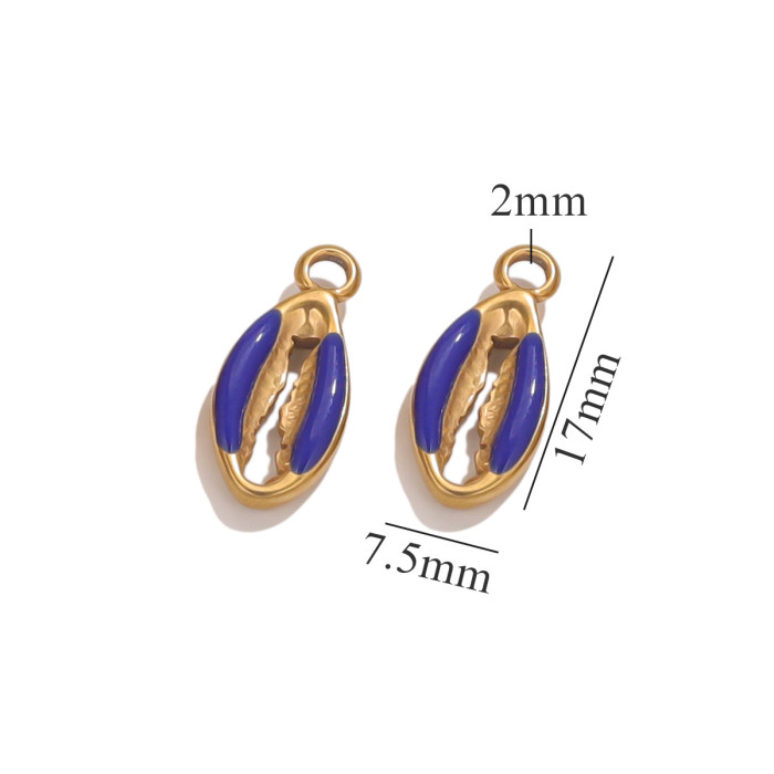 Stainless Steel Multicolour Enamel Cowrie Shell Charms Pendants for DIY Bracelets Necklace Jewelry Making Accessories