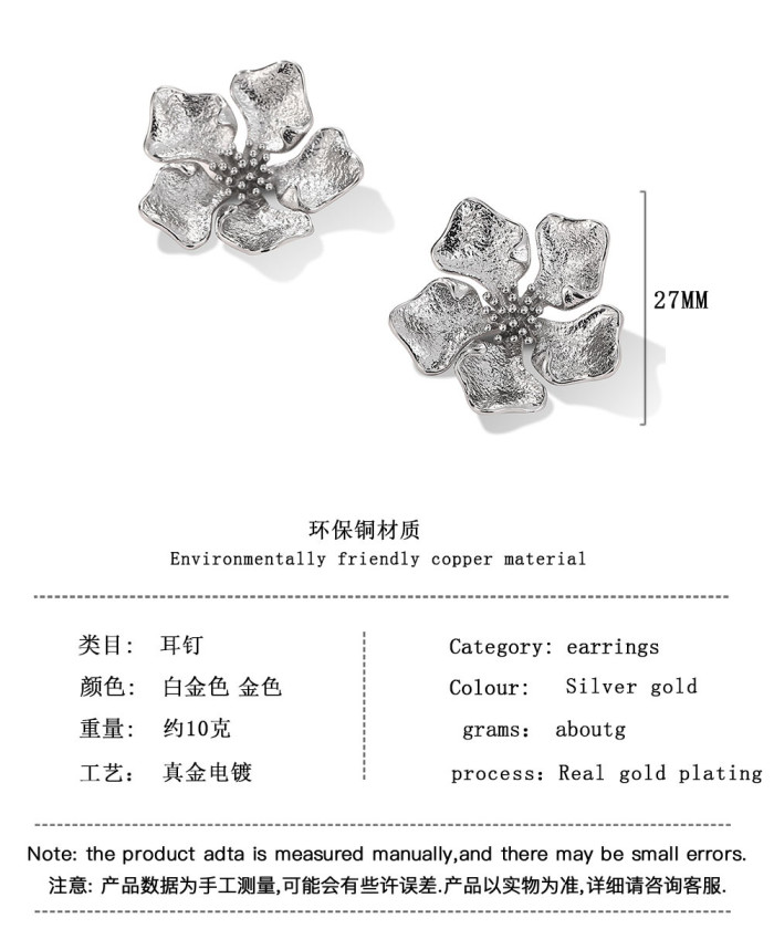 Trendy Earrings Retro Hyperbole Flower Shaped Ear Stud Simple Style For Women