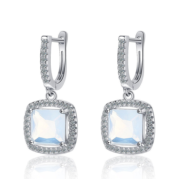 Square Natural Blue Opal Stone Hoop Earring for Women Fashion Statement Gemstone Jewelry