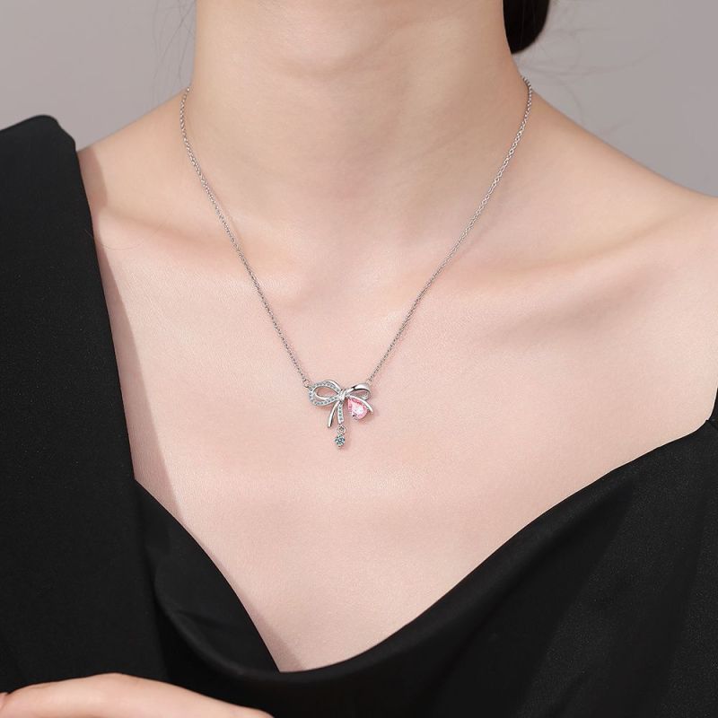 European and American Fashionable Necklaces Bowknot Zircon Pendant Chic Women's Jewelry Friends Gifts