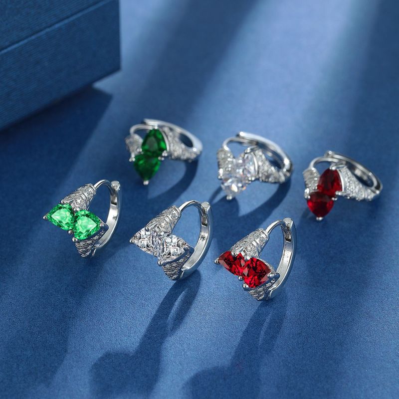 Light Luxury Europe and The United States New Red Diamond Love Ear Buckle Irregular Personality Temperament Small Ladies Jewelry