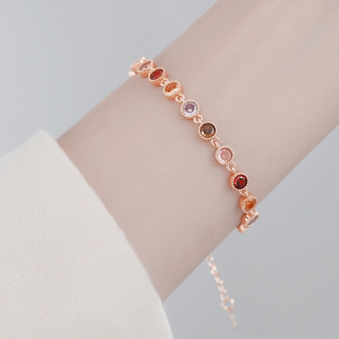 Colorful Gemstone Bracelet for Women Light Luxury Simple and High Quality Round Bangles New in Rose Golden Luster Party Jewelry