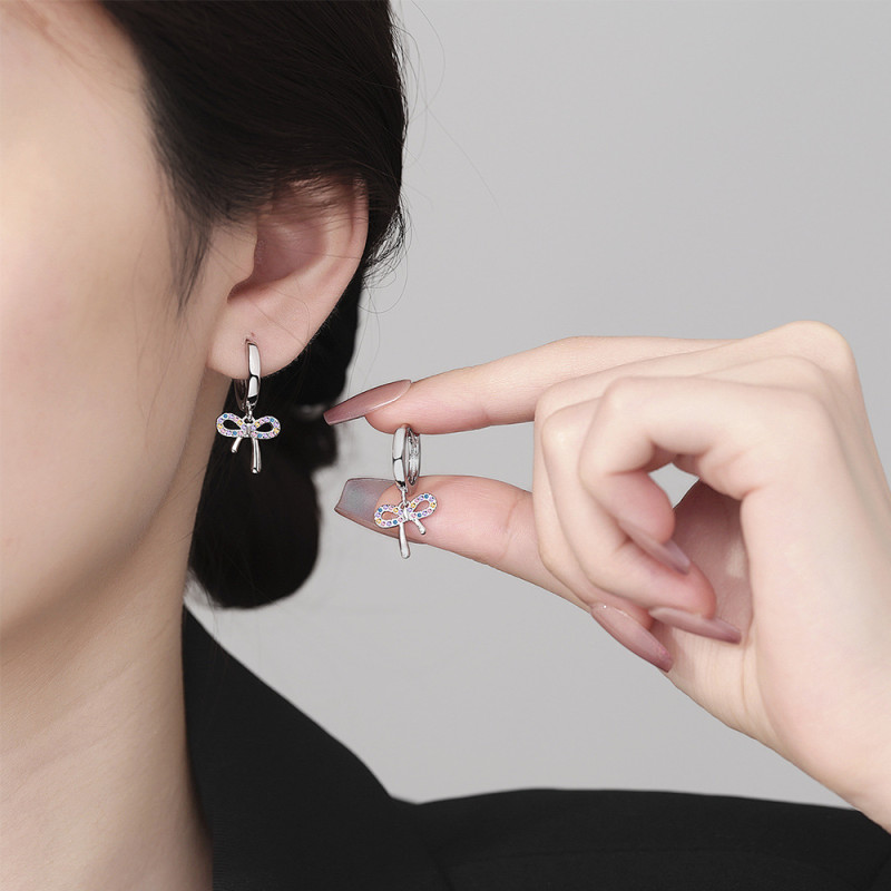 Fashion Sweet Bow Earrings High Quality Coloured Zirconia Women's Earrings Buckle