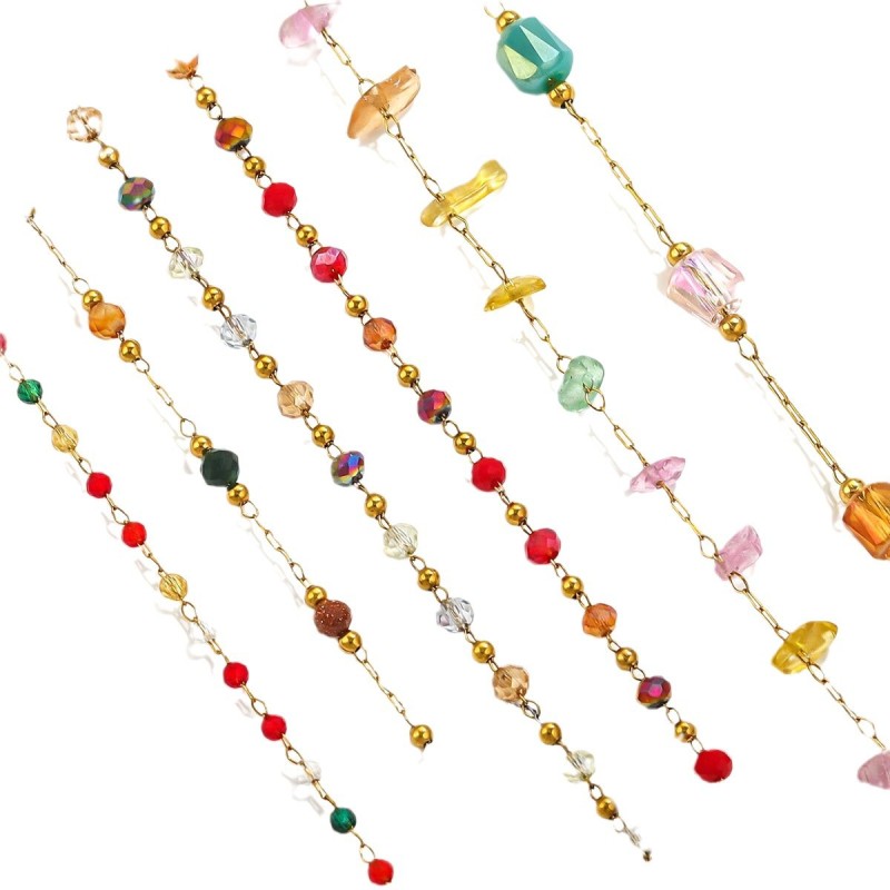 Stainless Steel Natural Crystal Chain Charm Yellow Red Green Crystal DIY Charm Necklace Bracelet Connector Accessories