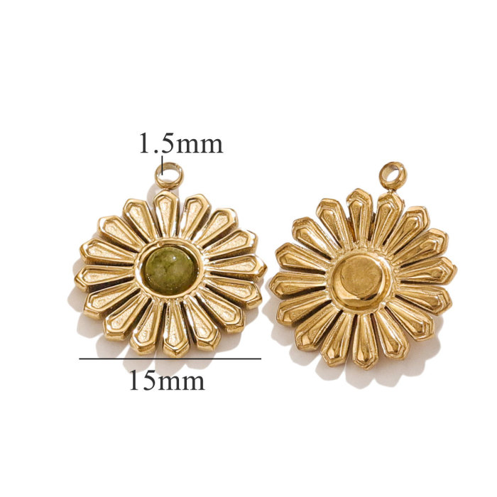 Stainless Steel Daisy Sun Flower Charms Natural Stone Charm Pendant Connector for DIY Earring Necklace Making Supplies