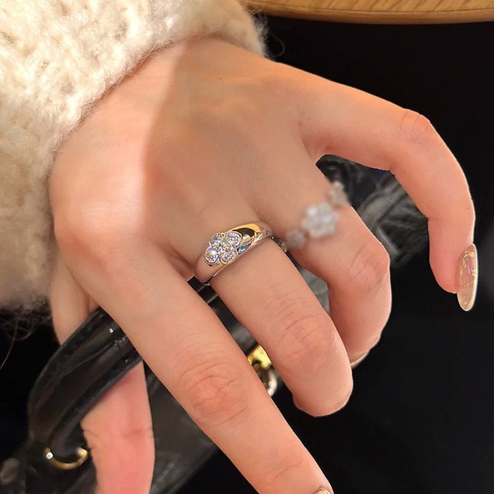 Chic Rings for Women Couple Minimalist Handmade Simple Flower Zircon Ring Party Jewelry Gift Prevent Allergy