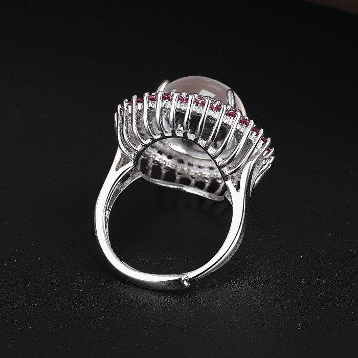 Red Zircon Round White Crystal Women's Ring Jewelry Simple Light Luxury Designer Women's Jewelry