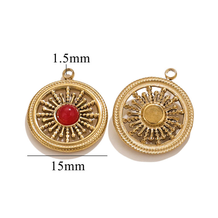 Wholesale Stainless Steel Natural Stone Round Charms Jewelry Making Earring Pendant Necklace DIY Craft Findings