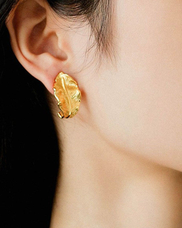 Vintage Textured Leaf Stud Earrings Metal 18K Gold Plated Lxuury Design Leaves Drop Earrings For Women Girls Party Jewelry Gifts