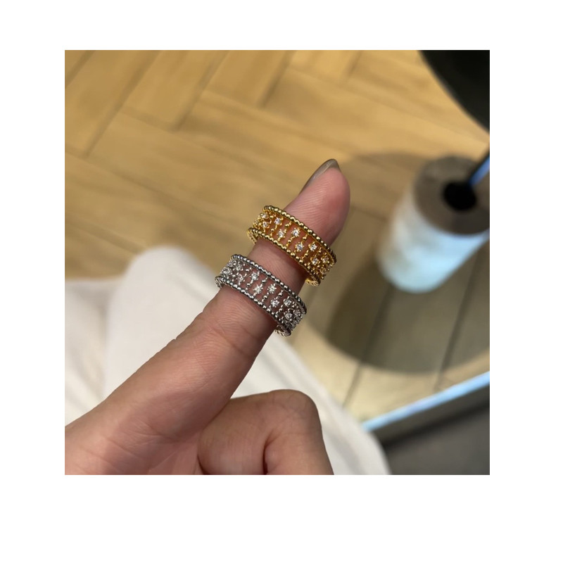 Vintage Medieval Brushed Ring Retro Full Diamond Temperament High-end Light Luxury Beaded Lace Ring Female